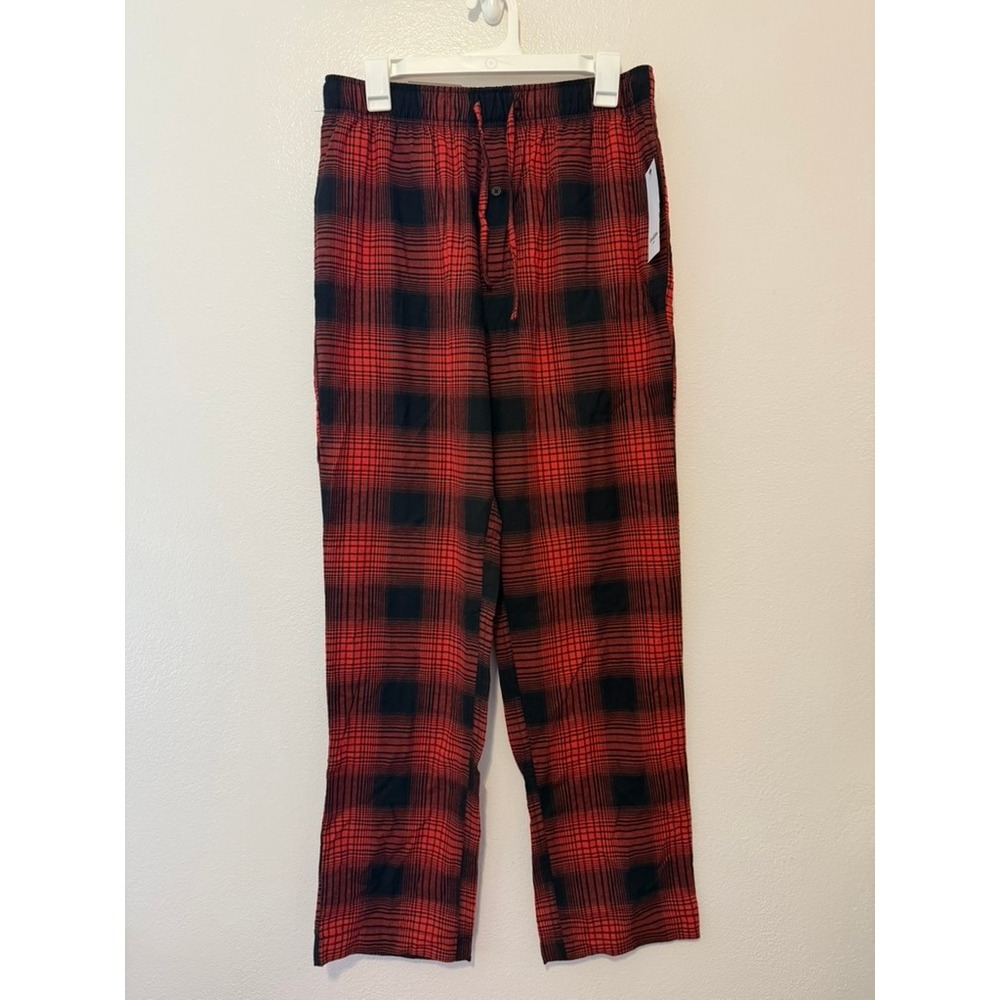 Goodfellow & Co Mens Red Black Plaid Flannel Pajama Pants S Straight Leg NEW